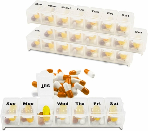 Dukal PP Plastic Pill Box. Pack of 10 Pill Organizer Boxes 6.75" x 1"