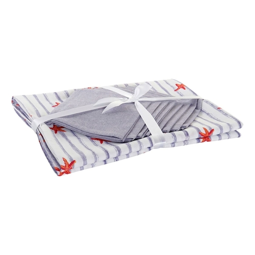 Tablecloth and napkins DKD Home Decor Summer Blue Cotton (150 x 250 x
