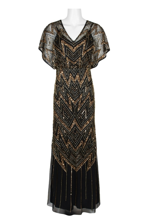 Aidan Mattox V-Neck Dolman Sleeve Keyhole Back Embellished Mesh Dress