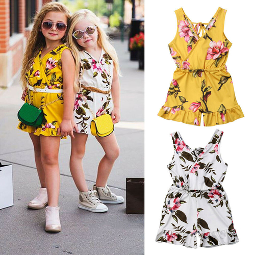 Cute Baby Kids Girls 1 6Y Floral Sleeveless Romper