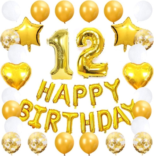 12th Birthday Party Decoration Kit with Star Heart Latex Confetti