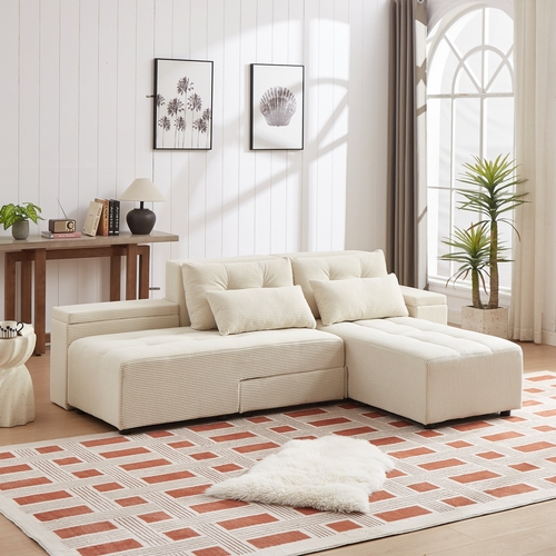 Convertible 3 in 1 Sleeper Sofa and Sectional Sofa with 4 Storage