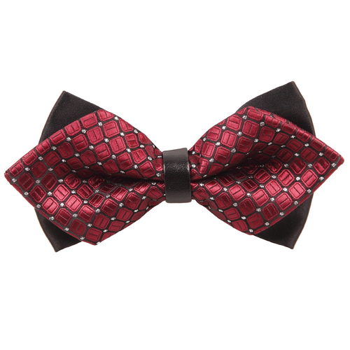 Diamond Tip Pre-Tied Bow Tie - Covert Checks Burgundy