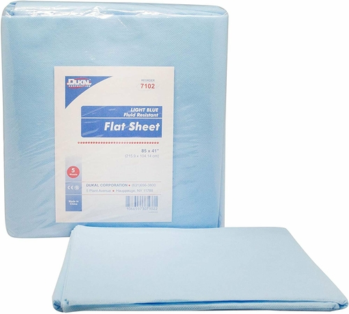 Dukal Disposable Flat Sheets 85" x 41". Case of 100 Flat Bed Sheets
