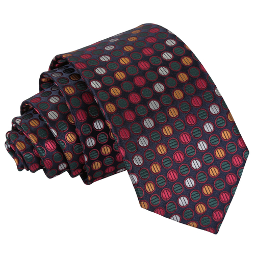 Chequered Polka Dot Slim Tie - Silver, Red & Gold