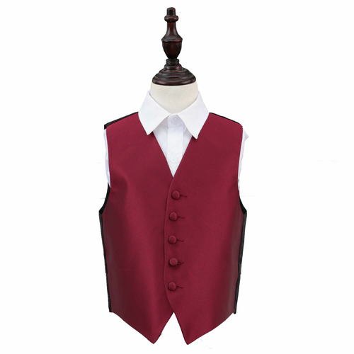 Solid Check Waistcoat - Boys - Burgundy, 32'