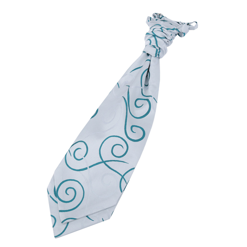 Scroll Pre-Tied Ruche Cravat - Silver & Teal