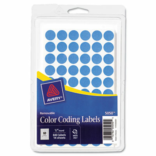 Avery 05050 Removable Self-Adhesive Color-Coding Labels- 1/2in dia- Li