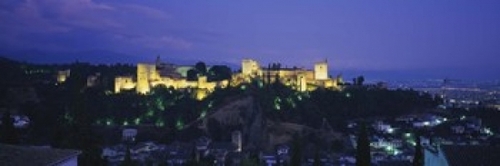Palace lit up at dusk  Alhambra  Granada  Andalusia  Spain Poster Prin