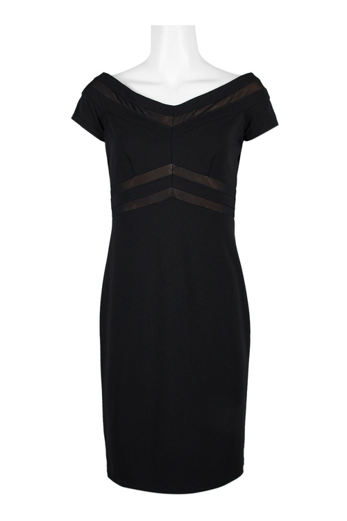 Adrianna Papell V-Neck Short Sleeve Zipper Back Crepe Mesh Dress