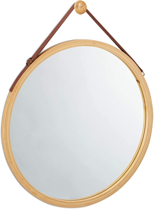 CARLA HOME Hanging Round Wall Mirror 45 cm - Solid Bamboo Frame and