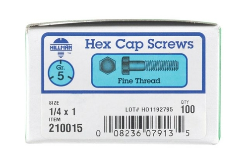 Hillman 210015 0.25 x 1 in. USS Grade 5 Hex Cap Screws Bolt