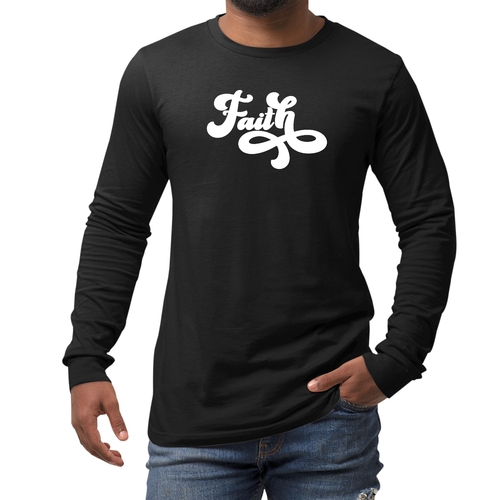 Mens Long Sleeve Graphic T-shirt - Faith Script Illustration
