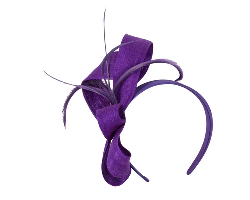 Purple abaca loops and feathers racing fascinator