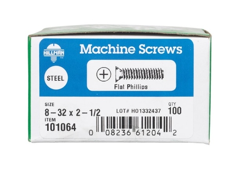 Hillman 101064 8-32 x 2.5 in. Flat Head Phillips Machine Screw