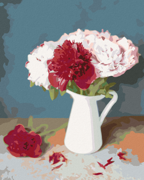 Paint by Numbers - RED AND WHITE PEONIES IN A VASE