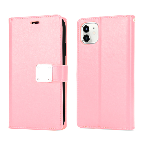 Multi Pockets Folio Flip Leather Wallet Case with Strap for iPhone 12