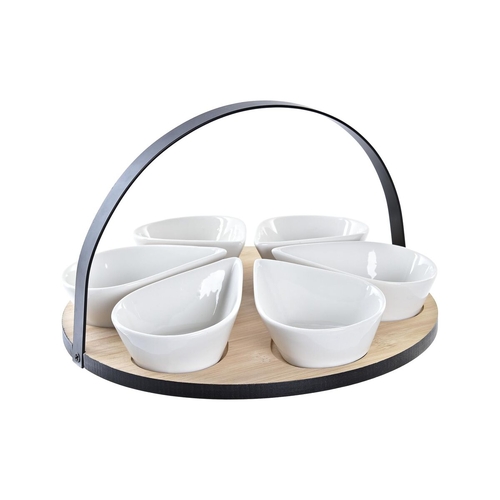 Appetizer Set DKD Home Decor White/Black Metal Bamboo Stoneware Loft 7