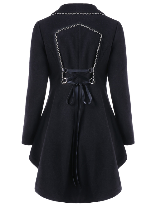  Gothic Back Lace Up High Low Trench Coat
