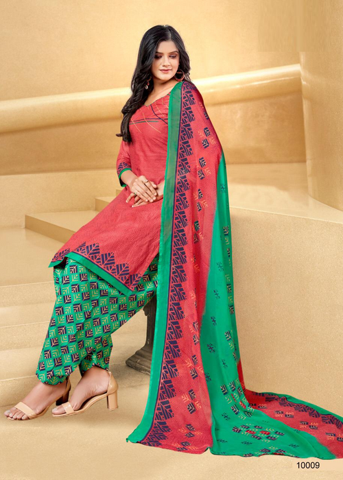 Cotton Dress material grey pink & green color (Size-XXL)