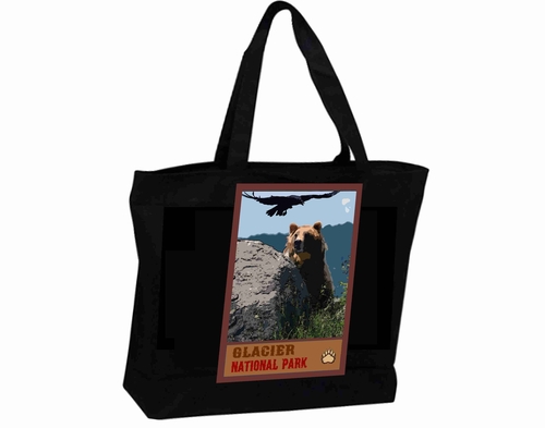 Tote Bag XL Travel Poster Glacier National Park Grizzly Bear