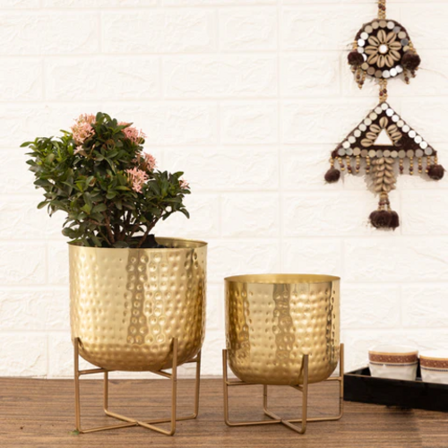 Olive Gold Hammered Planters (Pack of 2)