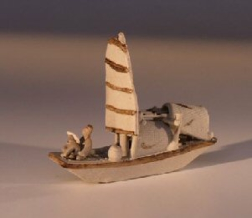 Man on Sampan Boat Unglazed Figurine