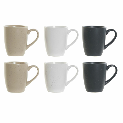 Set of 6 Cups DKD Home Decor White Beige Natural Dark grey Rubber wood