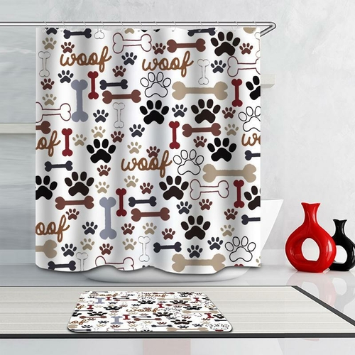 DogвЂ™s Paws And Bones вЂњWoof!вЂќ Shower Curtain