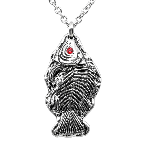 Red Crystal Eyed Fossil Fish Necklace 