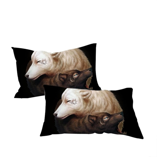 Yin and Yang Wolves Black by JoJoesArt Pillowcase