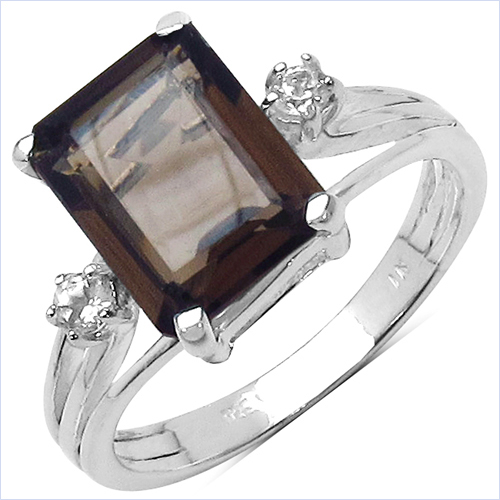 3.17 Carat Genuine Smoky Quartz & White Topaz .925 Sterling Silver