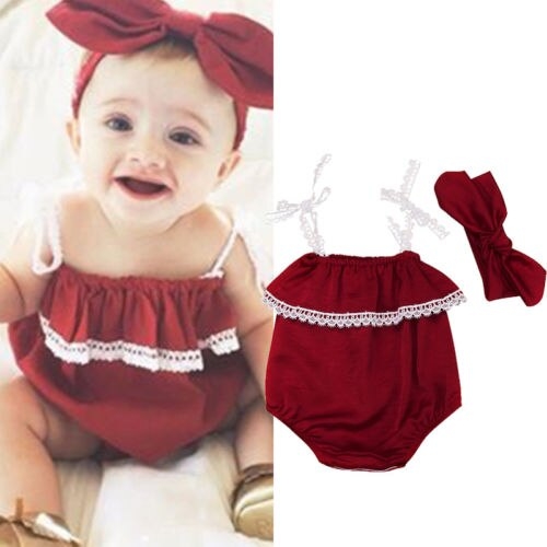 USA Toddler Baby Girls Lace Strap Bodysuit