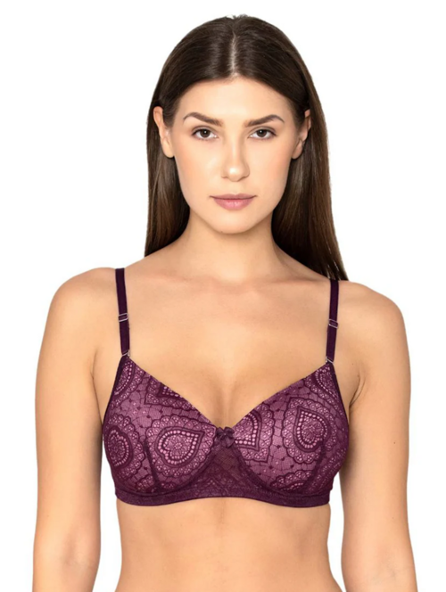Purple Lace Detailed Full Coverage Regular Bra(Size36)(Colorpurple)