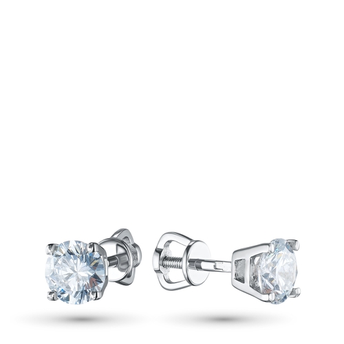 14K White Gold Earring Studs with 2 Round-Cut Lab-Created Diamonds