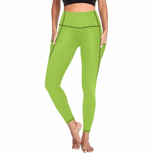 Womens Leggings with Pockets - Fitness Pants / Yellow Green