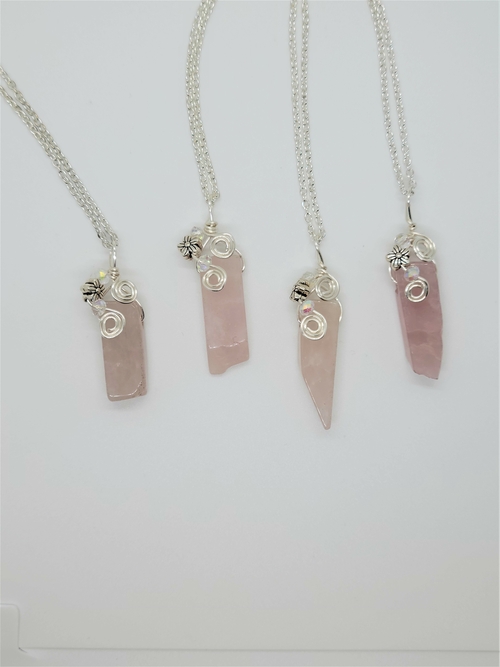 Handmade Rose Quartz Floral Pendant Boho Necklace