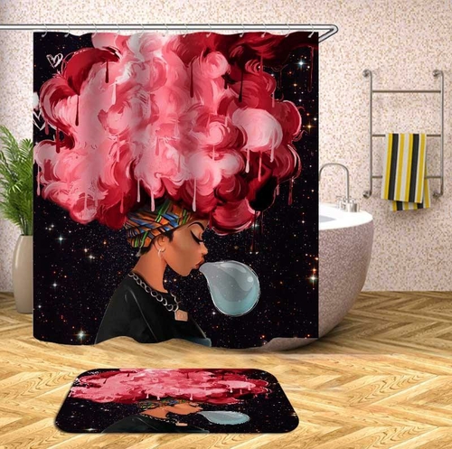 Pinkish Afro Beautiful Girl Shower Curtain