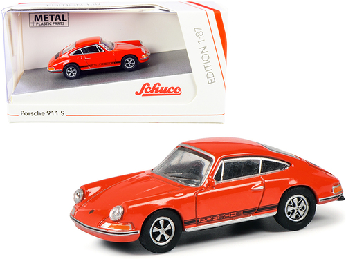 Porsche 911 S Orange with Black Stripes 1/87 (HO) Diecast Model Car by