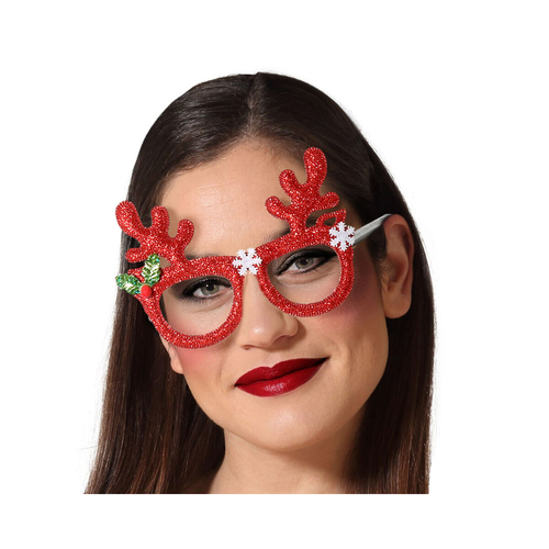 Glasses Bright Reindeer Red Christmas