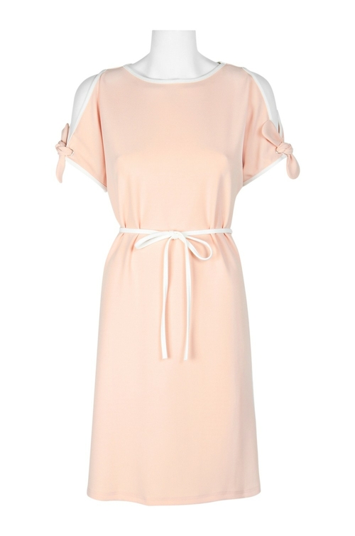 Sharagano Piping Detail Tie Sleeve Stretch Crepe Dress