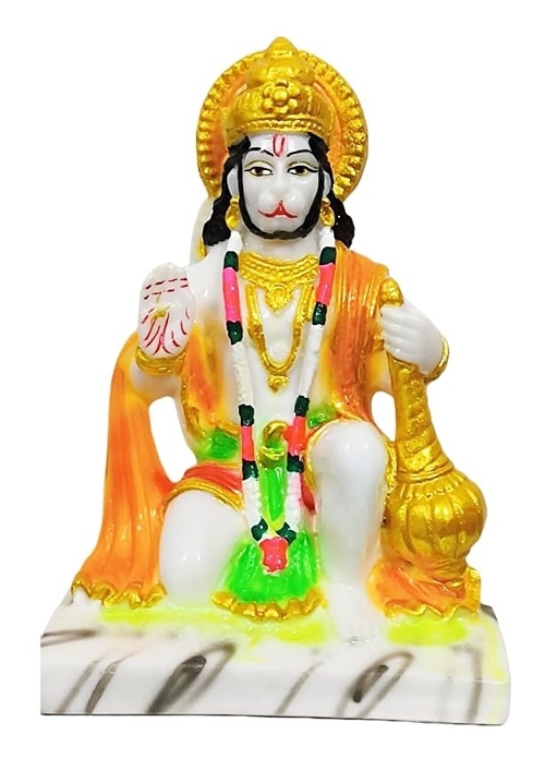 Marble dust Hanuman Ji Ki Murti in Blessing Posture with Gada Sitting