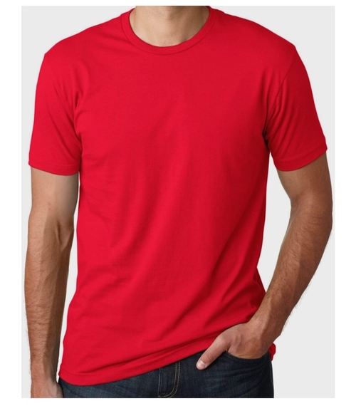 Solid Round Neck Cotton Blend Red T-Shirt