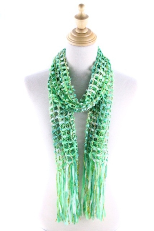 Memories QH-172-16-04 Metallic Netlook Scarf- Lite Green