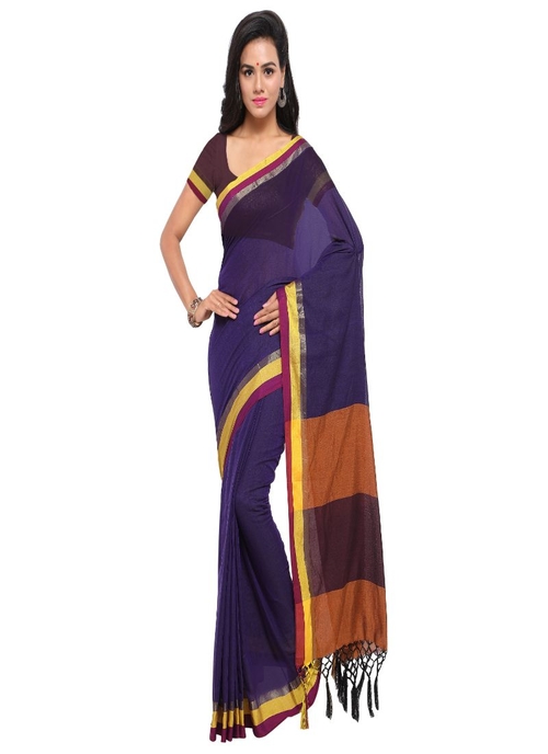 Generic Women's Linen Saree (Purple, 5-6 Mtrs)