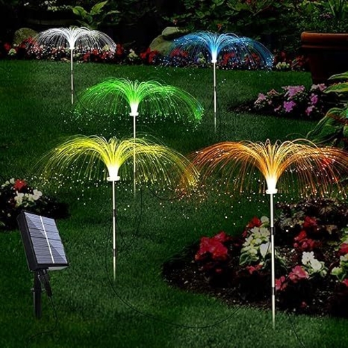 Solar Garden Lights,7 Color LED Jellyfish Shape Fiber Outdoor Pathway