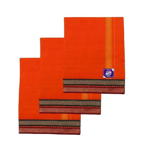 Pure Cotton Soft Orange Lungi for Men Free Size Branded, Comfortabl