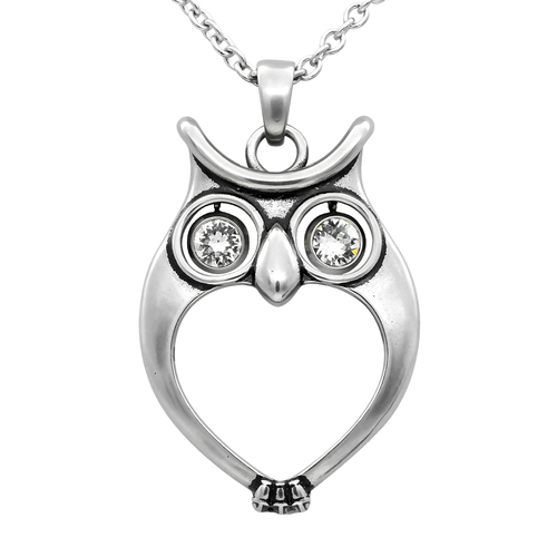 Owl Necklace "Watchful Owl", Bird Pendant Adorned with Swarovski