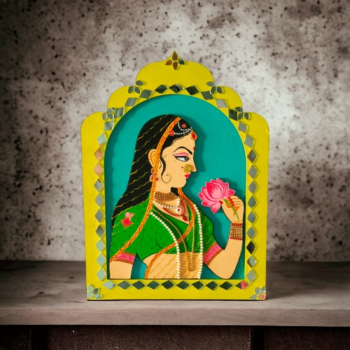 'Jharokha Lady with Flower' handmade, home decor, wall frame
