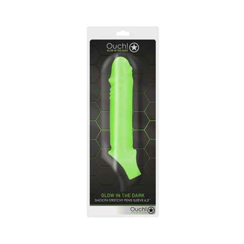 Ouch! Glow in the Dark Smooth Stretchy 6.3 in. Penis Sleeve Neon Green